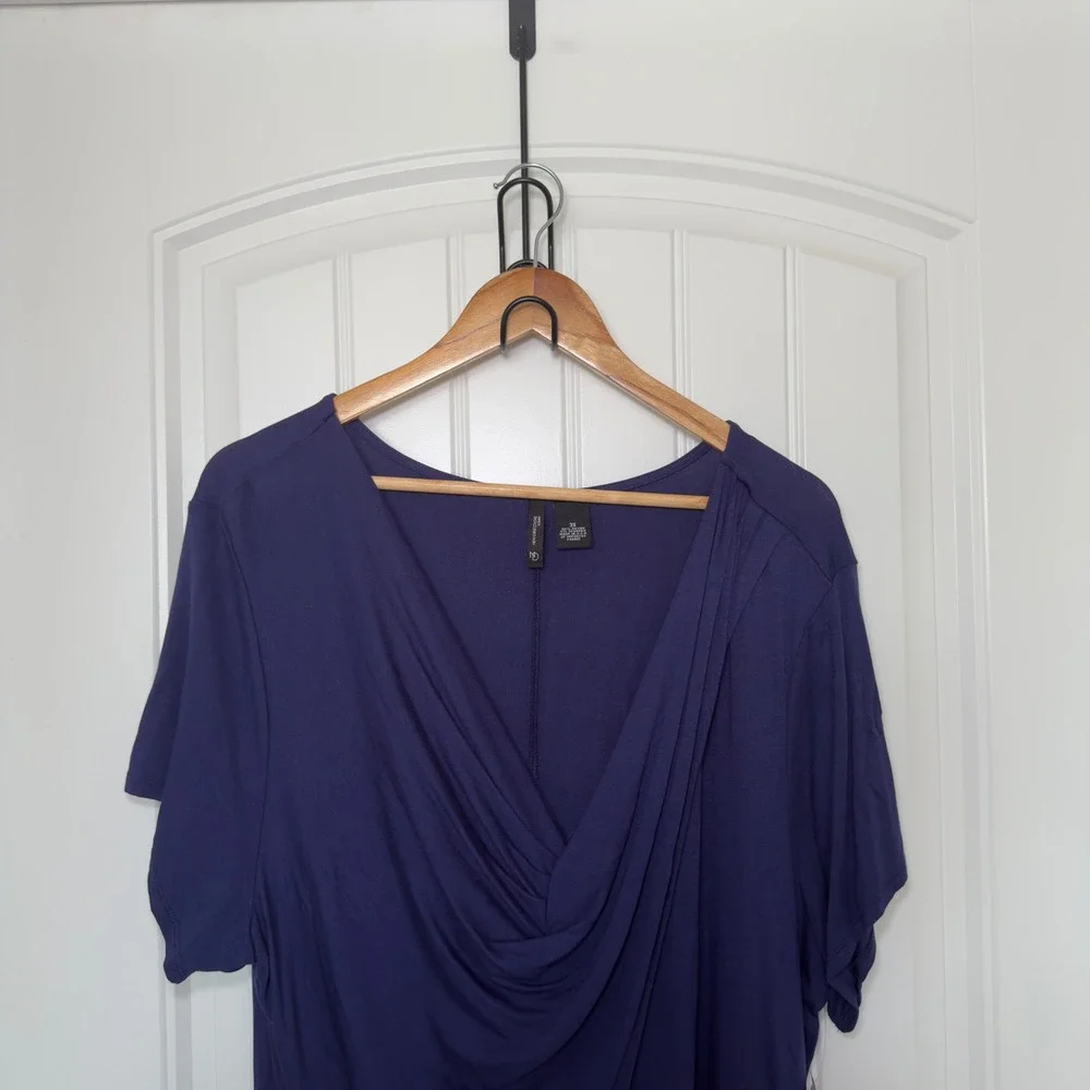 New Directions Navy Blue 3X Draped V neck Tunic Top Jersey Knit Flowy Stretchy - Picture 3 of 7